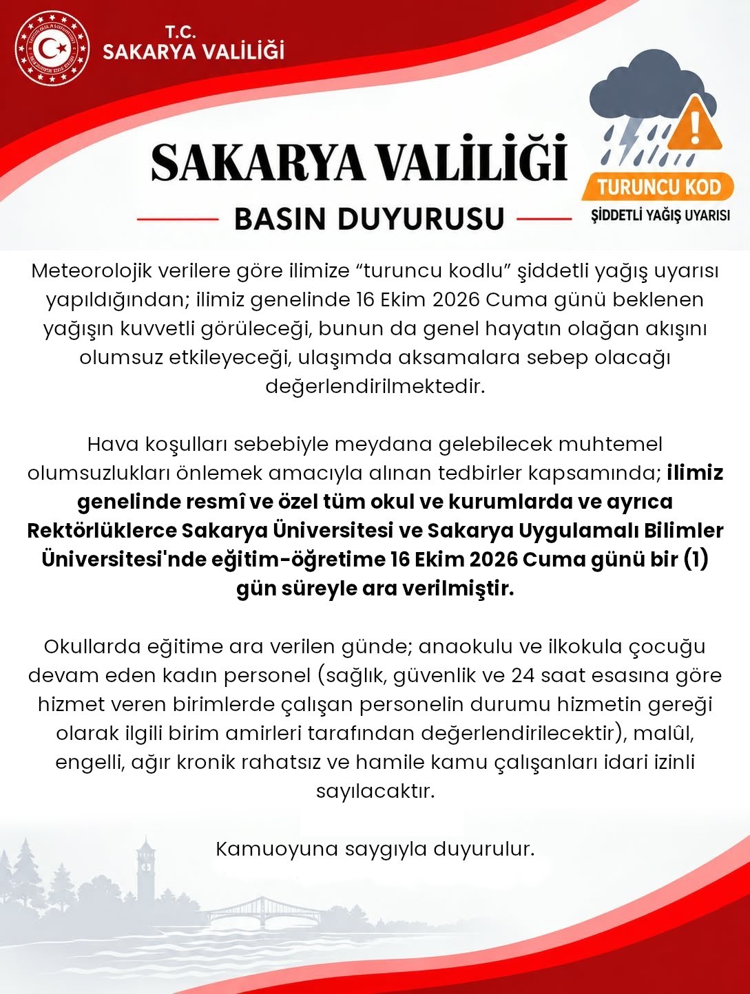 Sel eğitimi yine engelledi, Sakarya’da okullar bir gün daha tatil edildi